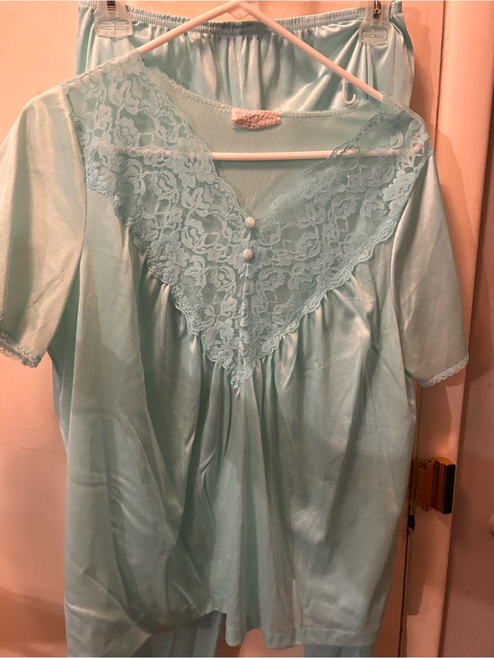 vassarette Tops - Vintage Light Aqua Lace Yoke Women's pjs